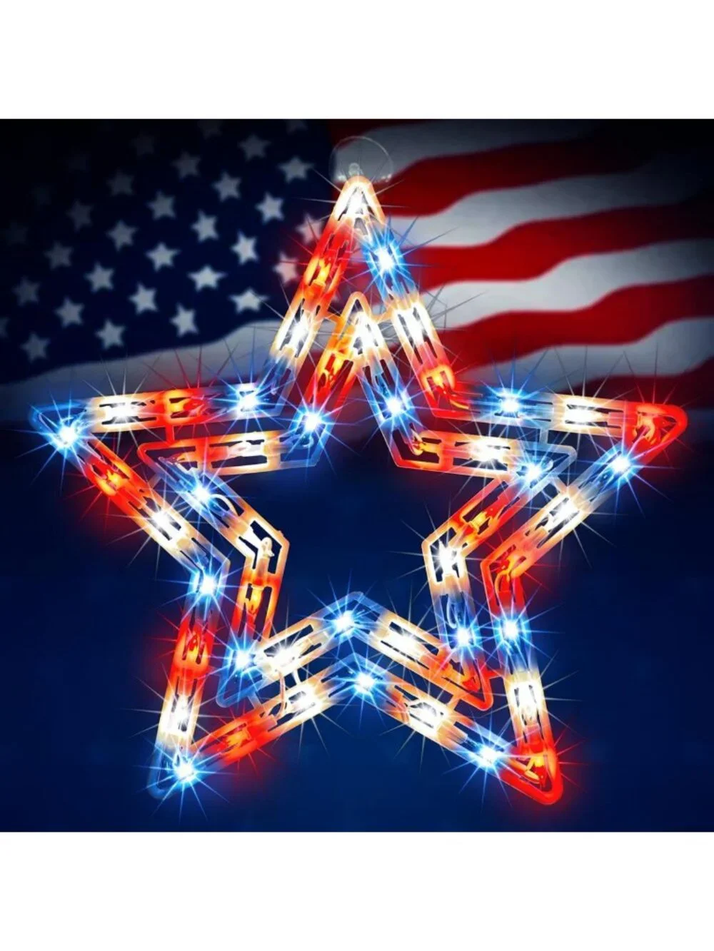 14'' Red White Blue Star Window Lights - Patriotic 4th of July & Memorial Day